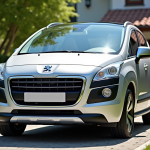 Peugeot 3008 d'occasion devant une maison en banlieue avec prix affiché