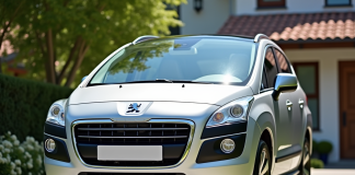 Peugeot 3008 d'occasion devant une maison en banlieue avec prix affiché