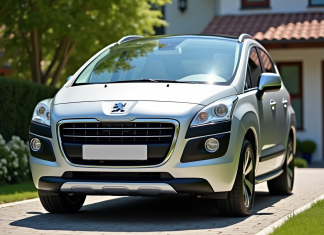 Peugeot 3008 d'occasion devant une maison en banlieue avec prix affiché
