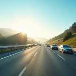 Autoroute bien entretenue sous un ciel bleu avec plusieurs voitures