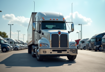 Camion utilitaire d'occasion stationne dans une concession en plein jour