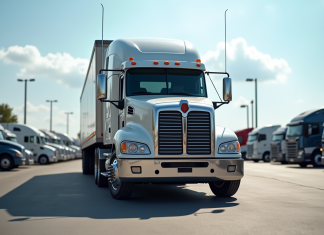 Camion utilitaire d'occasion stationne dans une concession en plein jour