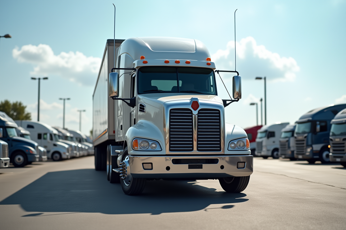 Camion utilitaire d'occasion stationne dans une concession en plein jour