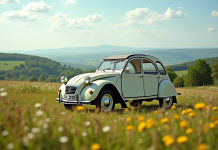Citroën 2CV dans la campagne française en plein jour