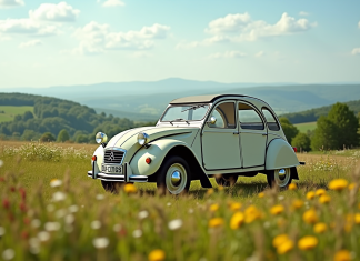 Citroën 2CV dans la campagne française en plein jour