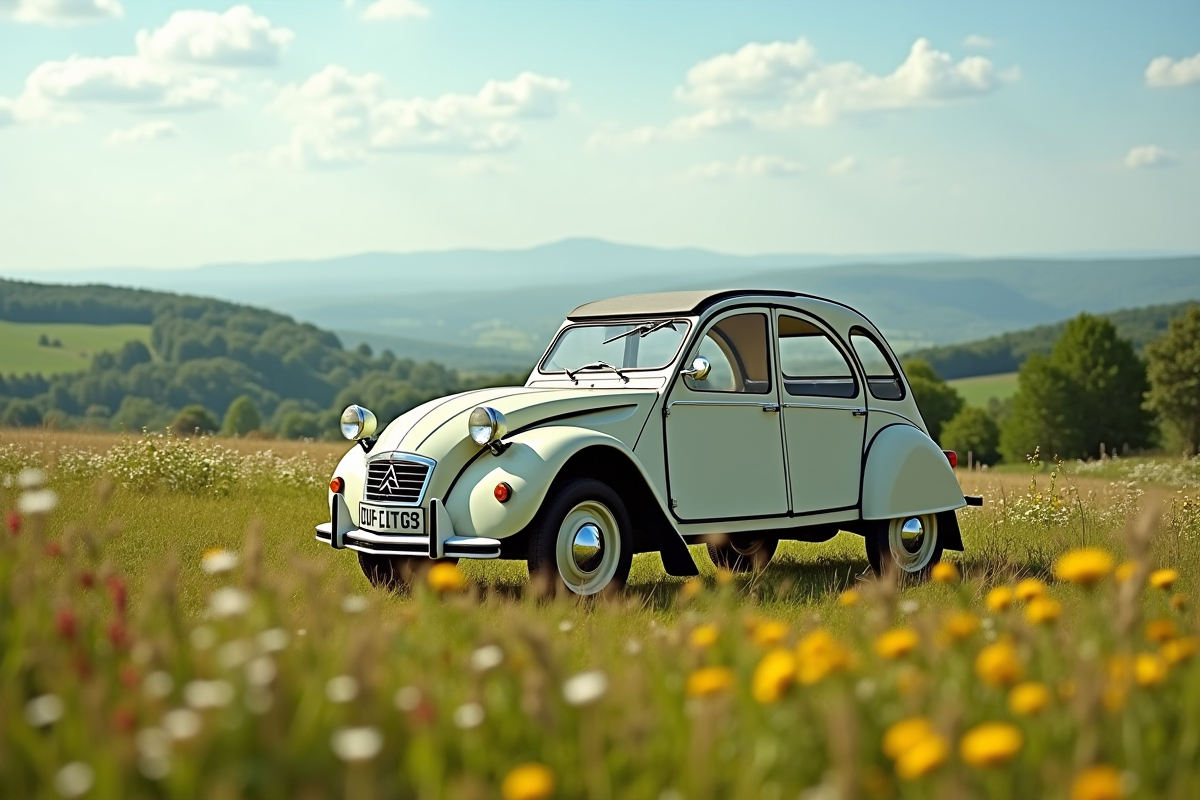 Citroën 2CV dans la campagne française en plein jour