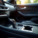 Console de voiture moderne avec levier automatique lumineux