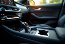 Console de voiture moderne avec levier automatique lumineux