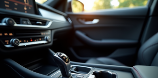 Console de voiture moderne avec levier automatique lumineux
