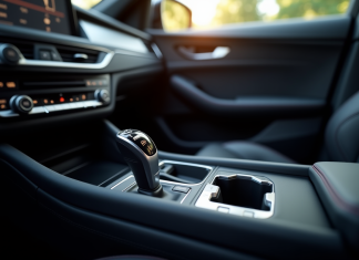 Console de voiture moderne avec levier automatique lumineux