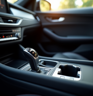 Décrypter les positions P R N D L sur une boîte automatique Console de voiture moderne avec levier automatique lumineux