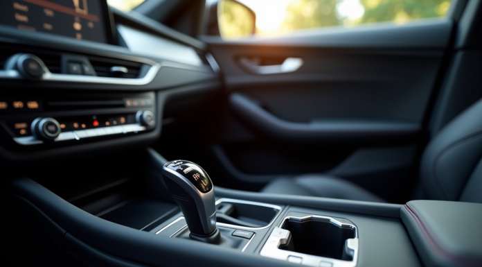Console de voiture moderne avec levier automatique lumineux