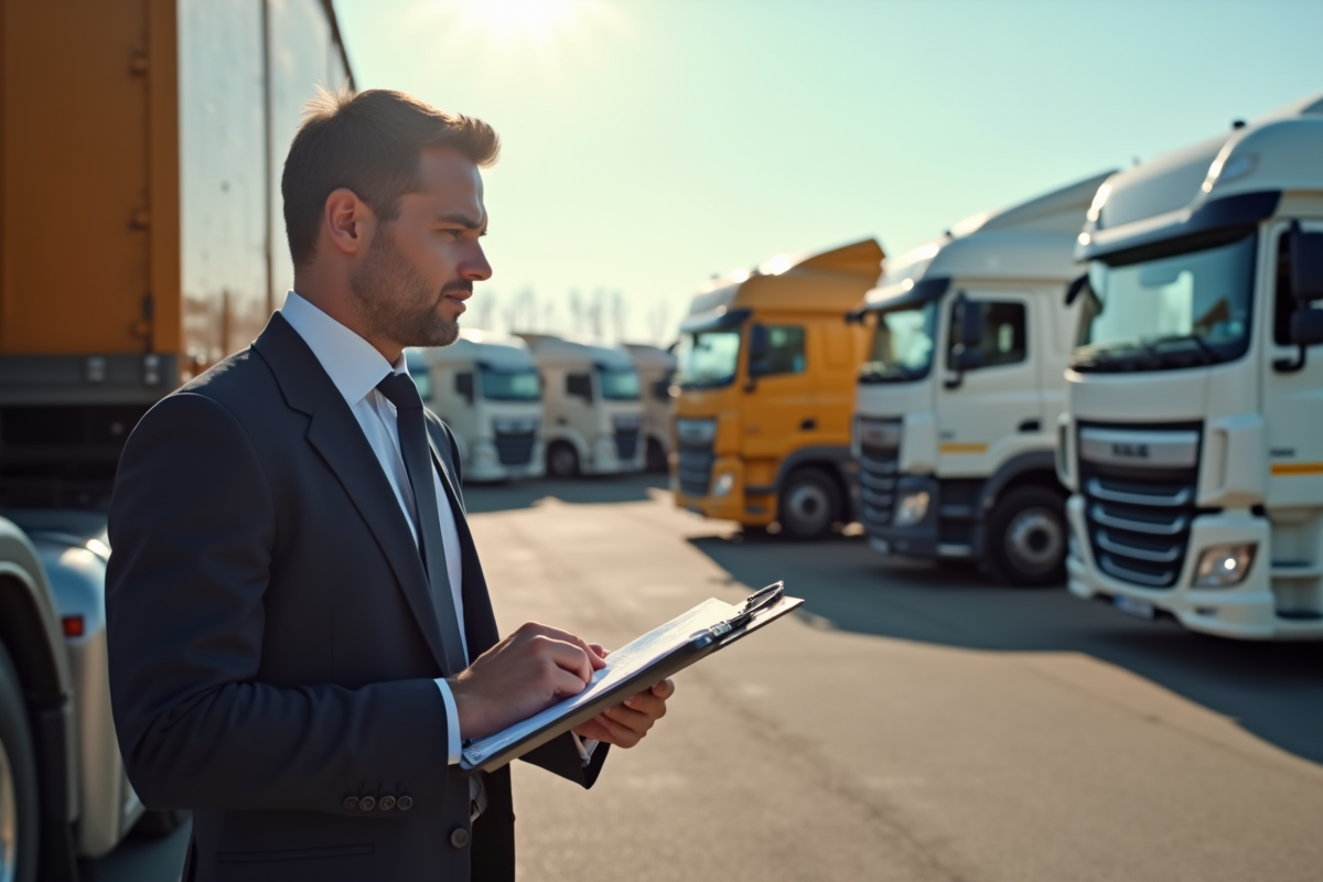 Professionnel inspectant un camion d