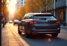 Peugeot 508 SW en ville lors de l'heure dorée