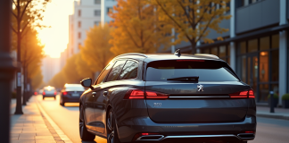 Peugeot 508 SW en ville lors de l'heure dorée