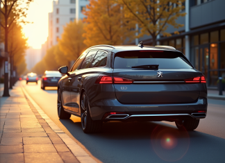 Peugeot 508 SW en ville lors de l'heure dorée