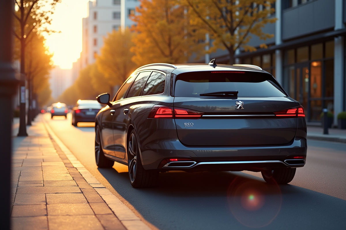 Peugeot 508 SW en ville lors de l'heure dorée