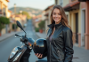 Conduire une 125cc en Espagne : les règles à connaître Jeune femme souriante avec casque et moto à côté d'un scooter en Espagne