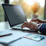 Personne travaillant sur un bureau avec documents officiels voiture