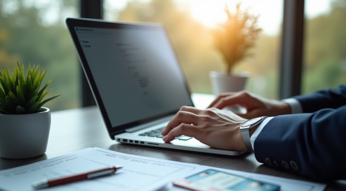 Personne travaillant sur un bureau avec documents officiels voiture