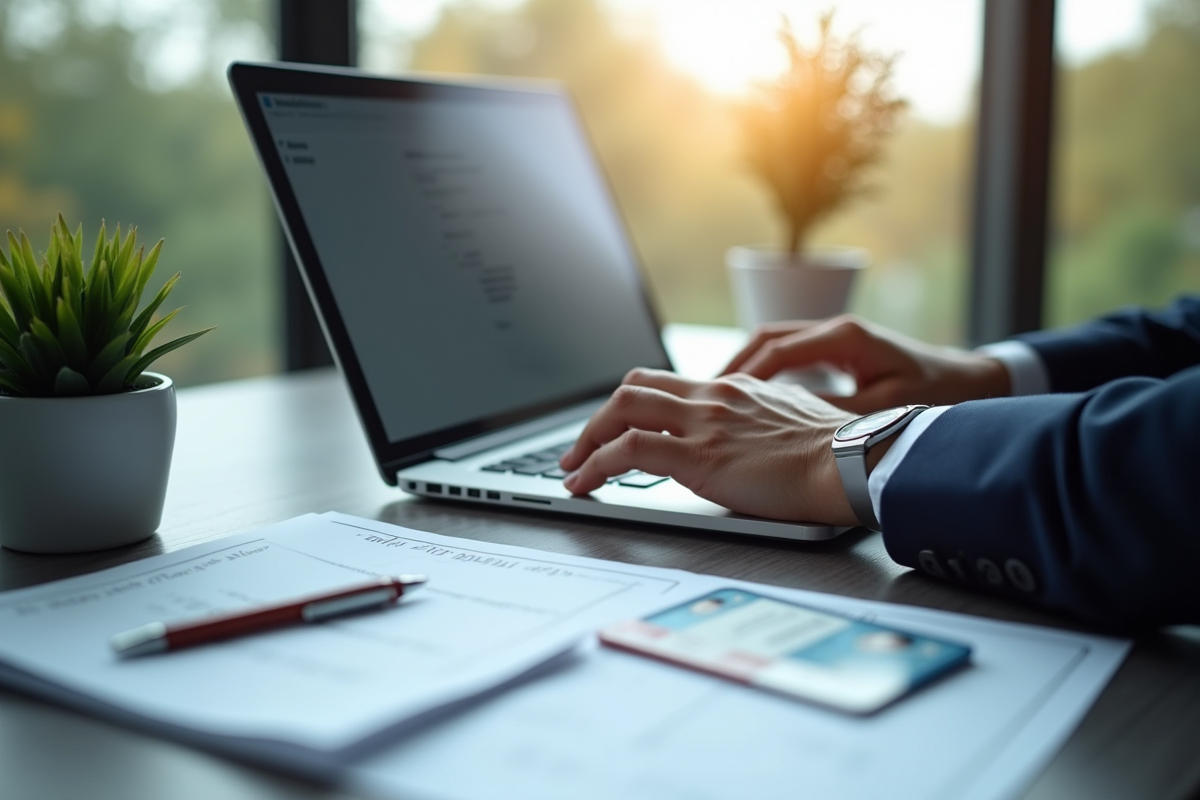 Personne travaillant sur un bureau avec documents officiels voiture