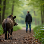 Personne dans la forêt observant un sanglier sauvage