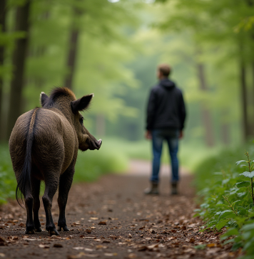 Personne dans la forêt observant un sanglier sauvage