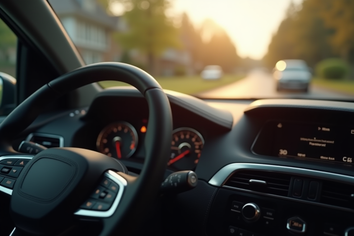 Tableau de bord de voiture avec document manquant en plein jour