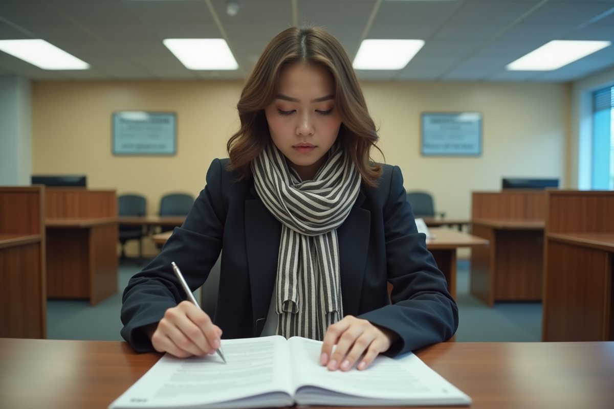 Jeune femme dans un bureau administratif avec des papiers