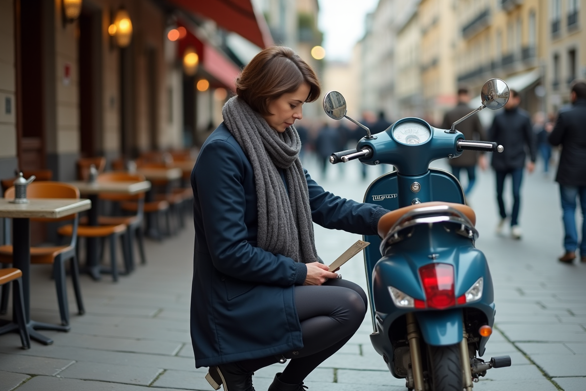 Femme vérifiant le pneu d