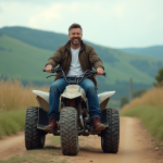 Les bénéfices d’un quad homologué 50 cc pour adulte Homme adulte souriant sur un quad en pleine nature