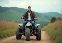 Les bénéfices d’un quad homologué 50 cc pour adulte Homme adulte souriant sur un quad en pleine nature