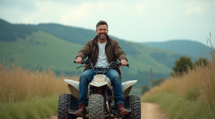 Les bénéfices d’un quad homologué 50 cc pour adulte Homme adulte souriant sur un quad en pleine nature