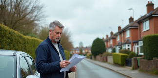 Rouler sans carte grise : conséquences et sanctions à connaître ! Homme d'âge moyen examine un document à côté de sa voiture