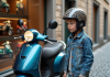 Pourquoi le tarif d’une motocyclette 50 cm³ varie-t-il autant ? Jeune garçon en veste en denim et casque avec moto 50cc en ville