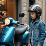 Pourquoi le tarif d’une motocyclette 50 cm³ varie-t-il autant ? Jeune garçon en veste en denim et casque avec moto 50cc en ville