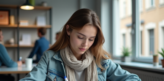 Jeune femme remplissant un formulaire dans une école de conduite moderne