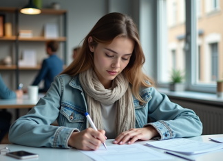 Coût du permis de conduire en France : tarifs et frais à prévoir Jeune femme remplissant un formulaire dans une école de conduite moderne