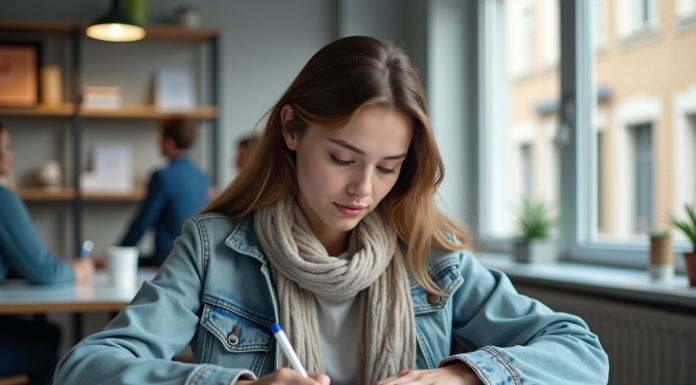 Coût du permis de conduire en France : tarifs et frais à prévoir Jeune femme remplissant un formulaire dans une école de conduite moderne