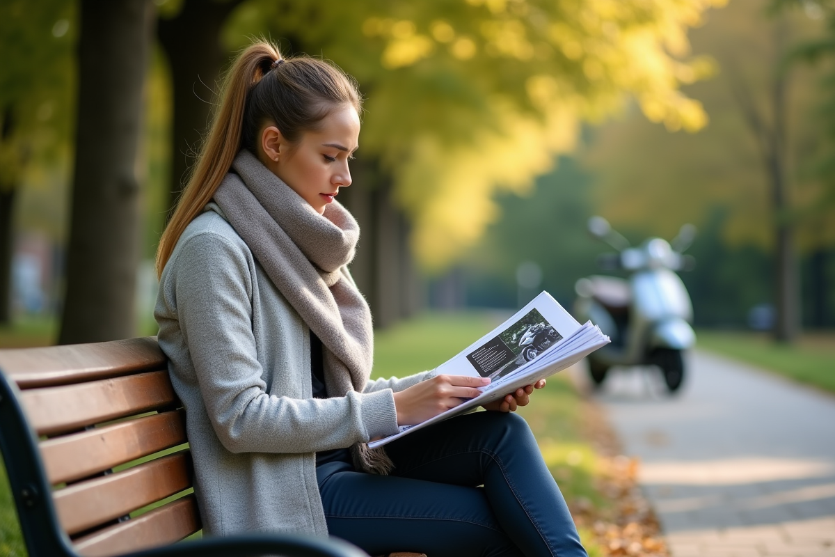 Jeune femme lisant dans un parc