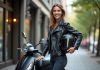 Femme en moto et scooter en ville