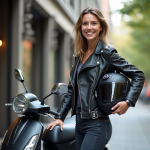 Femme en moto et scooter en ville