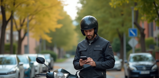 Conduire un 125 sans permis : règles et conditions à respecter Homme en moto scooter dans une rue urbaine calme