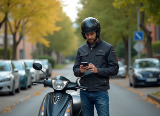 Conduire un 125 sans permis : règles et conditions à respecter Homme en moto scooter dans une rue urbaine calme