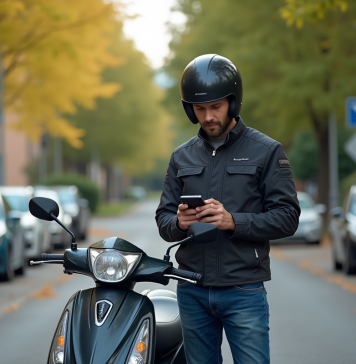 Conduire un 125 sans permis : règles et conditions à respecter Homme en moto scooter dans une rue urbaine calme