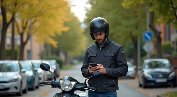 Conduire un 125 sans permis : règles et conditions à respecter Homme en moto scooter dans une rue urbaine calme