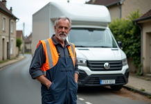 Camionnette 3,5 tonnes : caractéristiques et usage en France Homme en overalls près d'une camionnette dans un village français