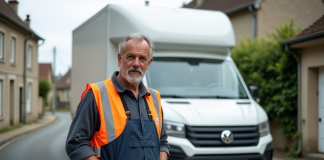 Camionnette 3,5 tonnes : caractéristiques et usage en France Homme en overalls près d'une camionnette dans un village français