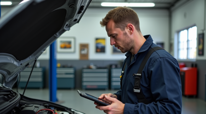 Guide de réparation pour le code DTC P0380 sur Renault Mécanicien homme inspectant un moteur Renault dans un garage