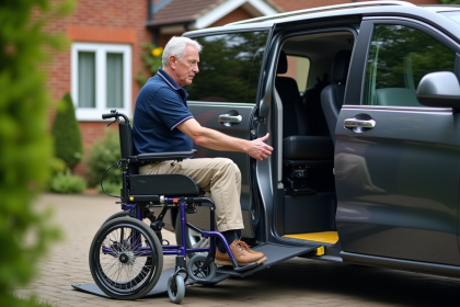 Homme d'âge moyen transférant en voiture adaptée